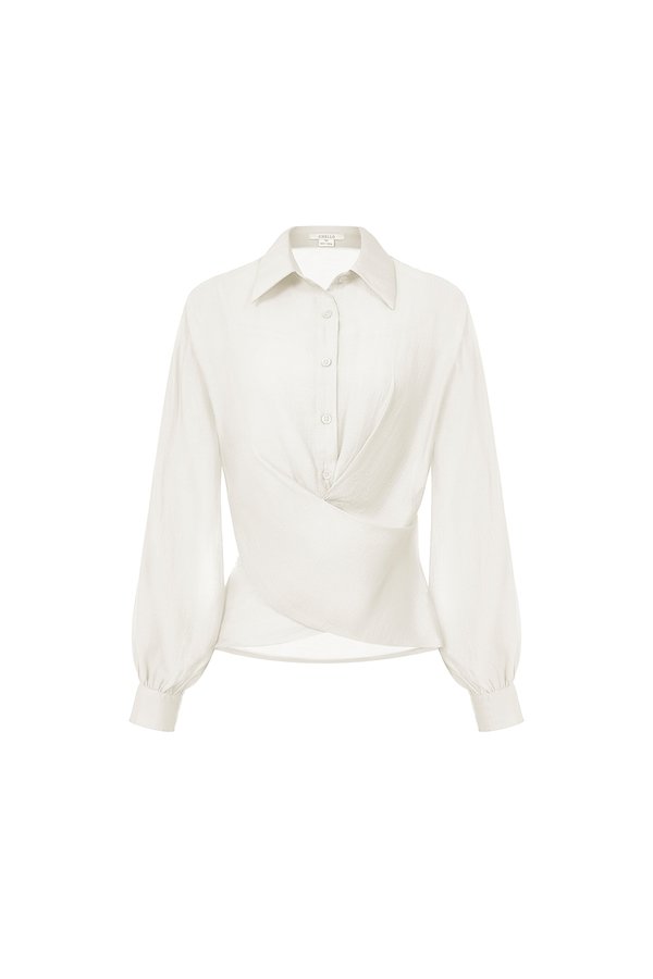 Philippa Front Wrap Shirt with Inner Camisole in Iconic White