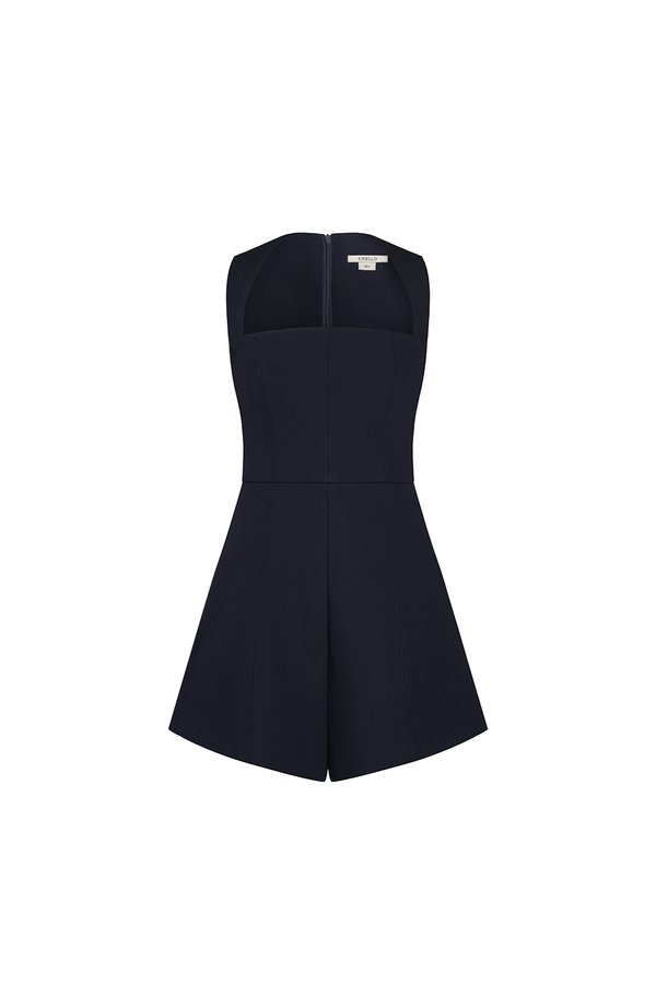 Sherlynne Padded Queen Anne Romper in Midnight Blue