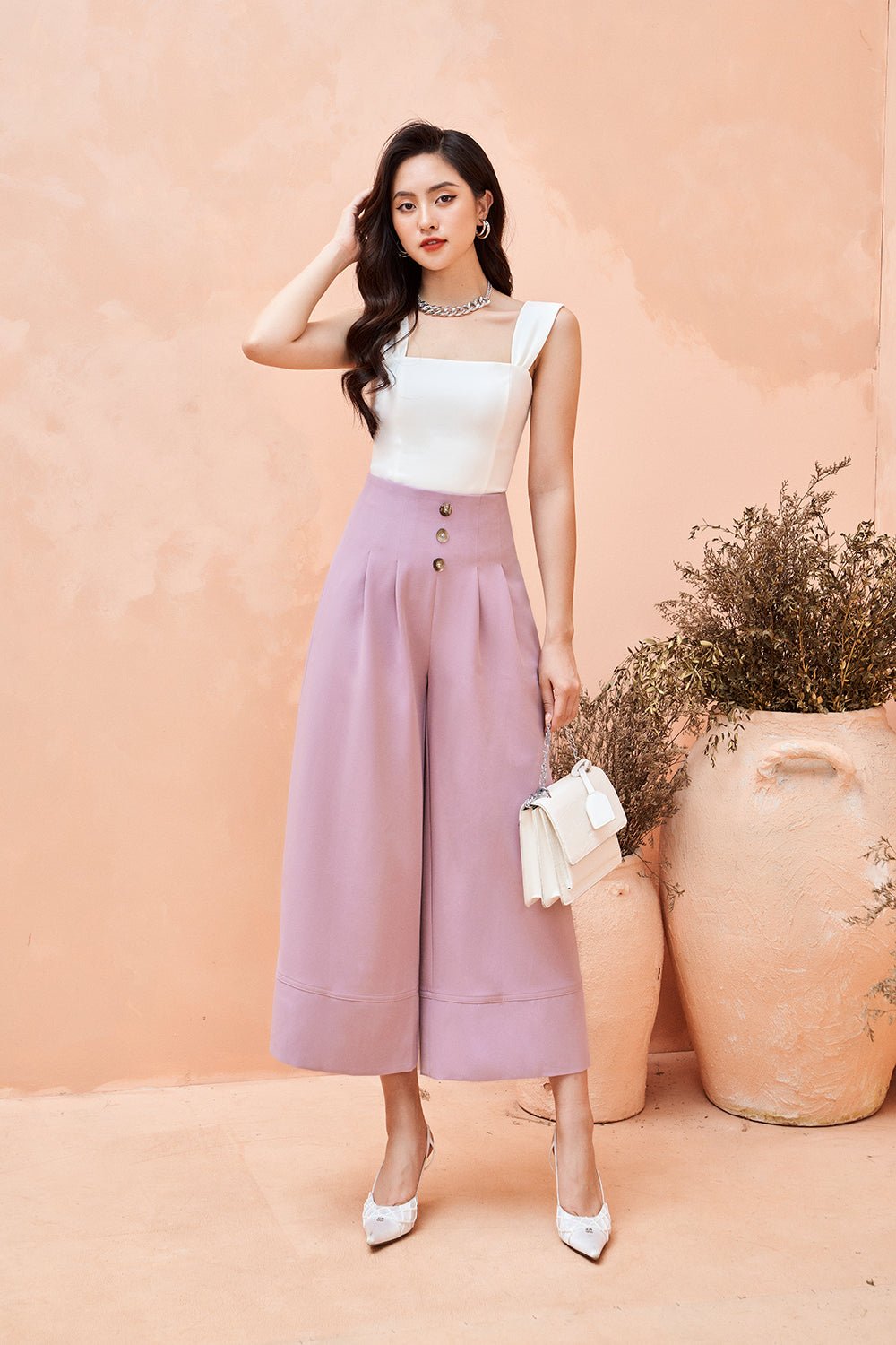 Adena Button Culottes in Rose