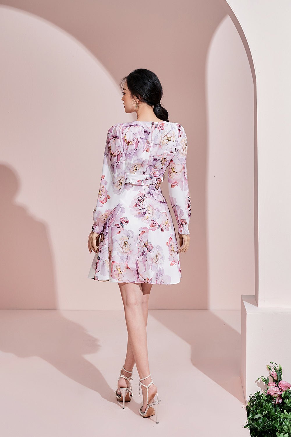 Aiko Cut-Out Mini Dress in Peony/Nude Blush