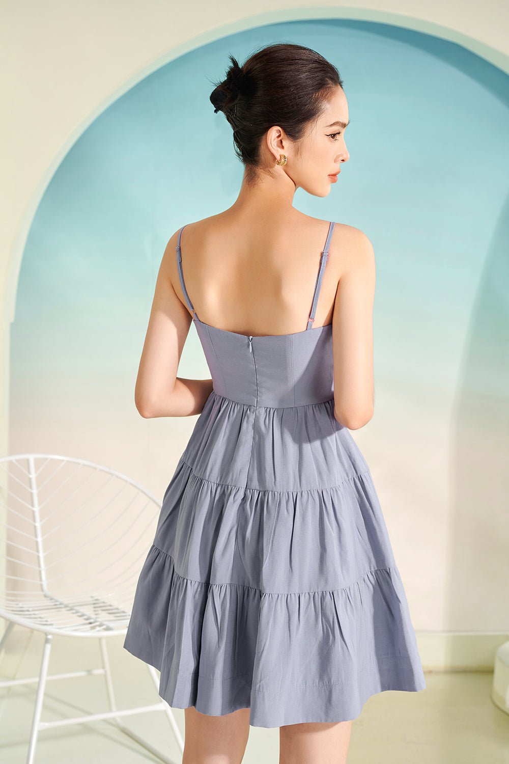 Aldina Pintuck Mini Dress in Cornflower Blue