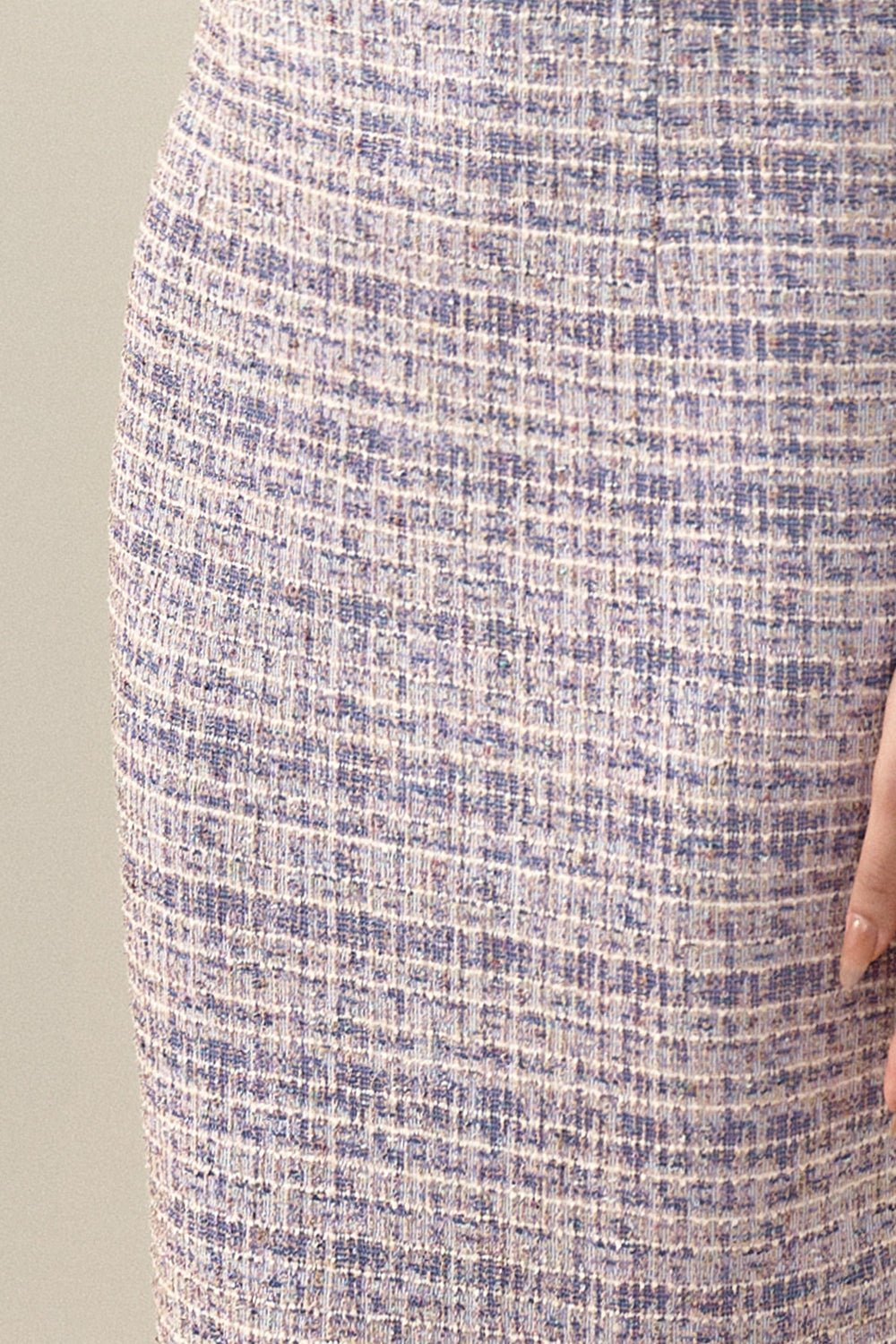 Alexiel Ribbon Strap Fitted Dress in Violet Tweed