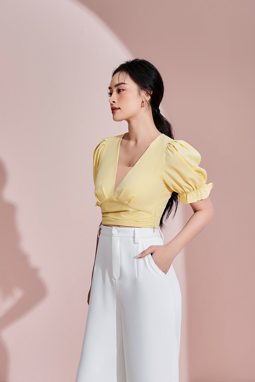 Autumn Puffy Sleeves Top in Peony/Iconic White