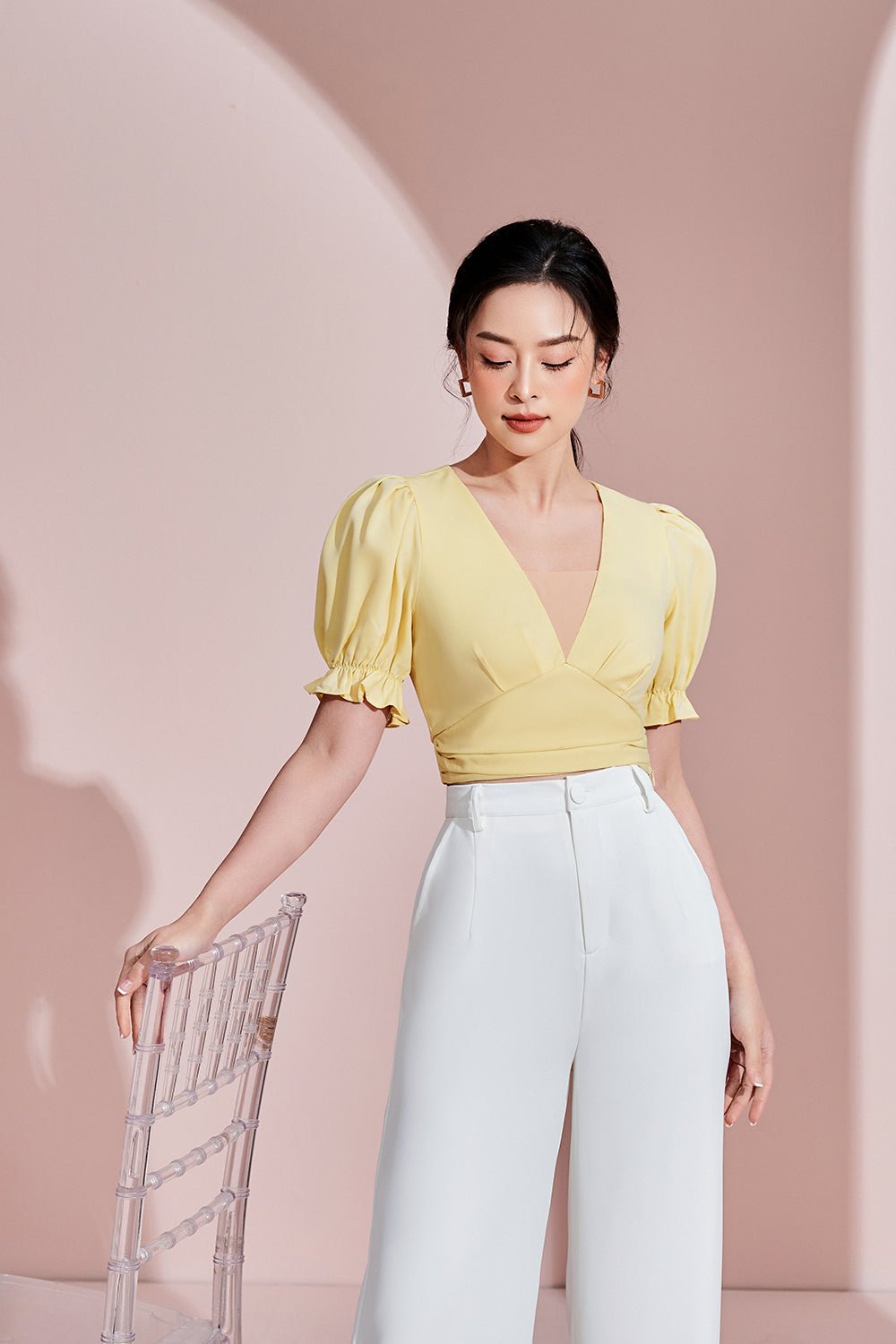 Autumn Puffy Sleeves Top in Dusty Blue