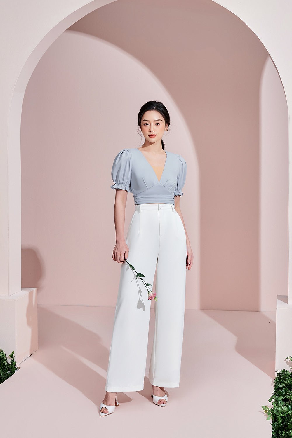 Autumn Puffy Sleeves Top in Dusty Blue