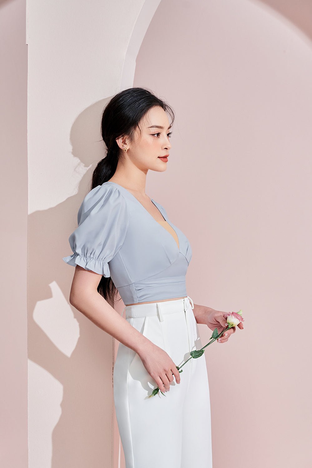 Autumn Puffy Sleeves Top in Dusty Blue