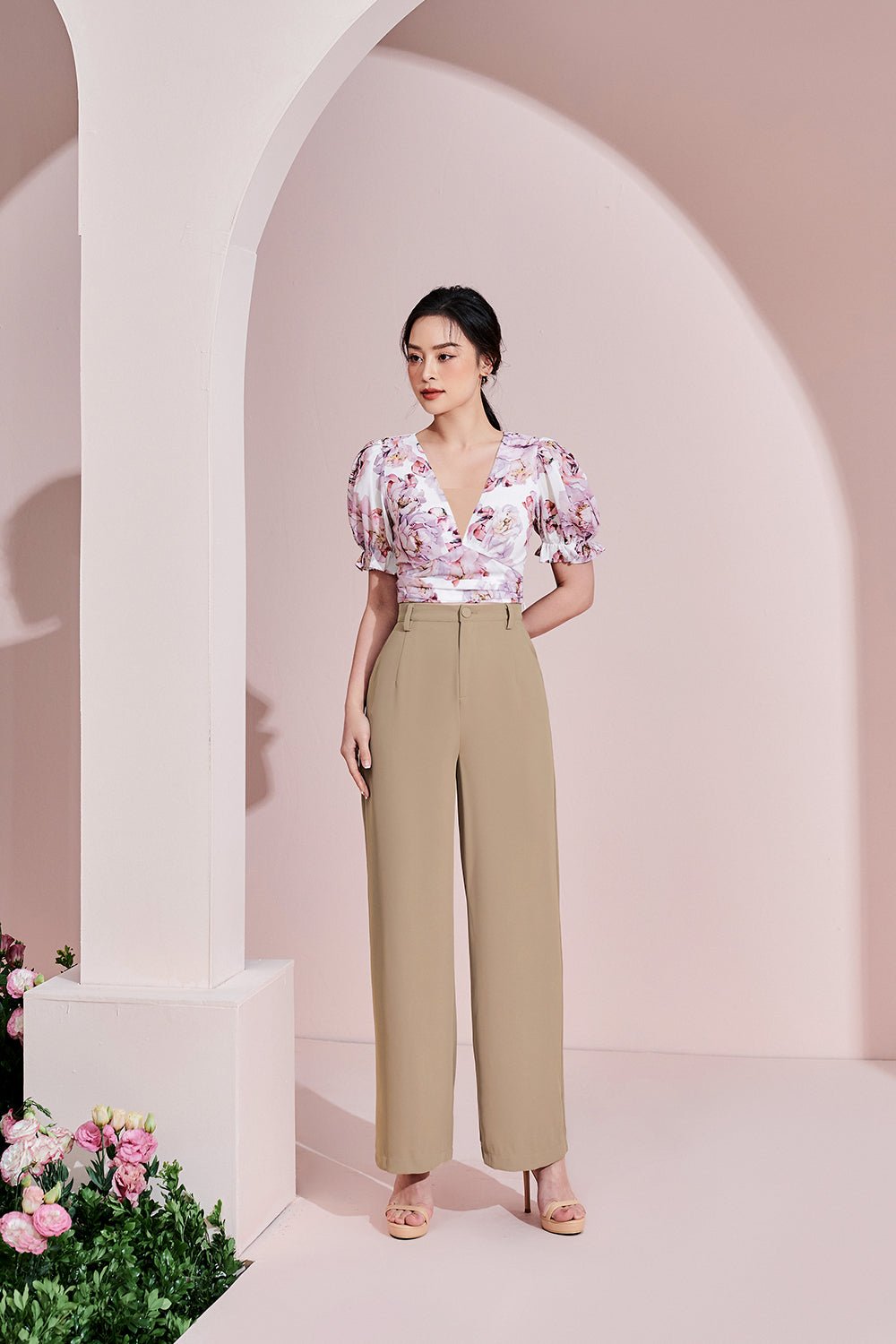 Autumn Puffy Sleeves Top in Peony/Iconic White