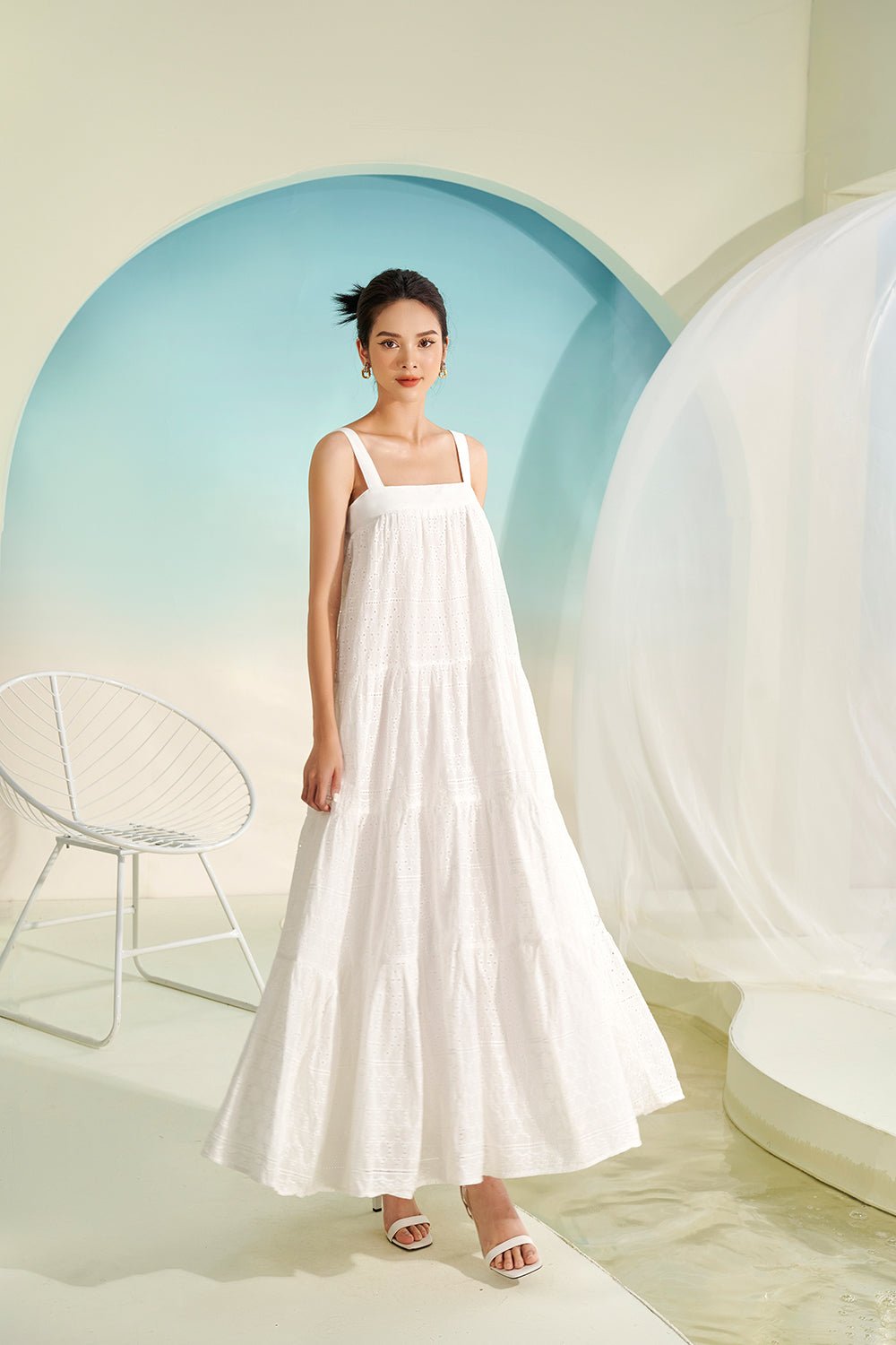 Capri 3-Way Maxi Dress in Broderie Anglaise Iconic White