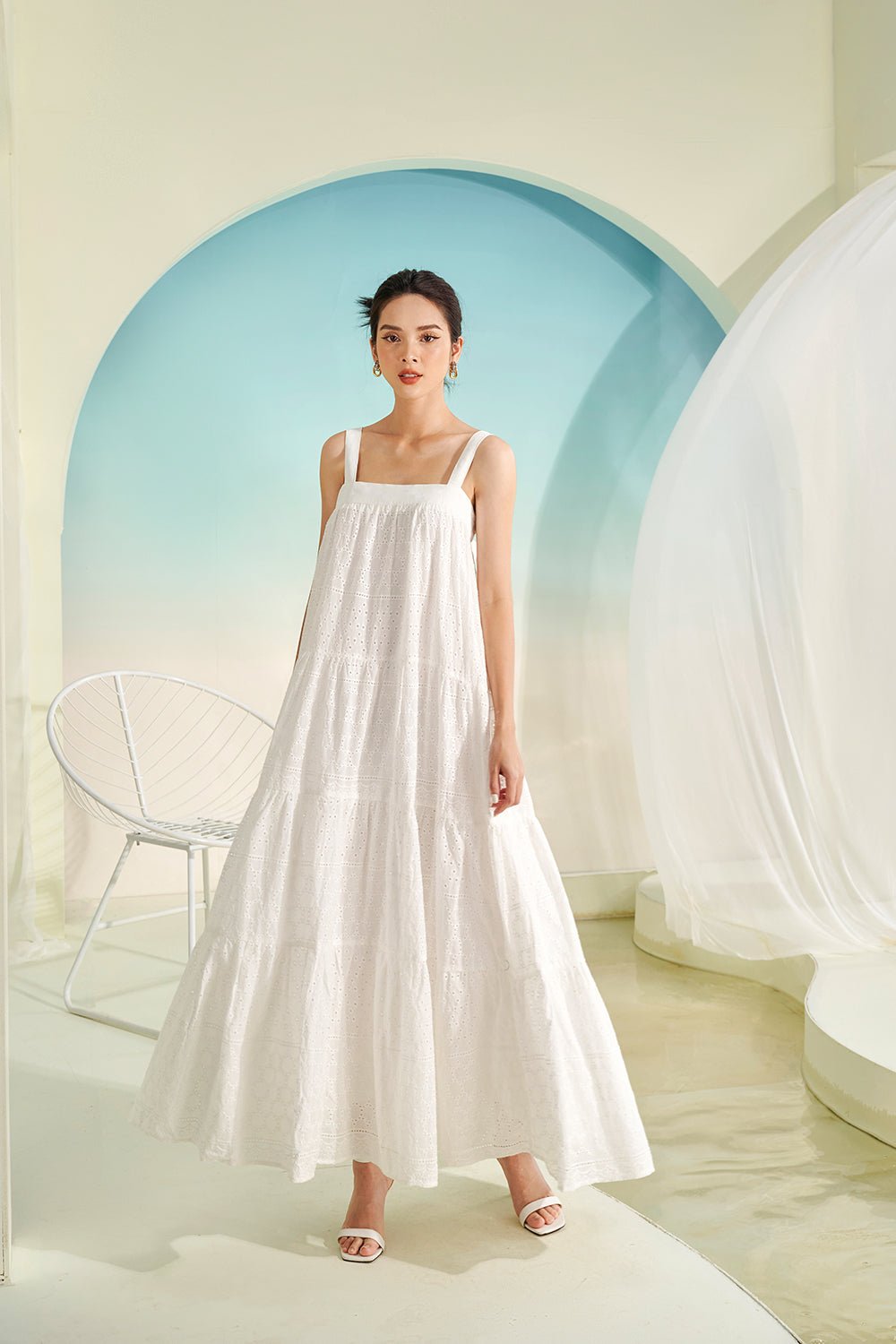 Capri 3-Way Maxi Dress in Broderie Anglaise Iconic White