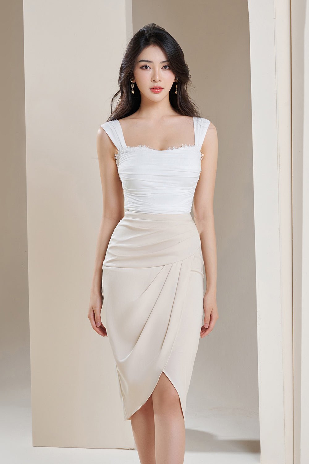 Seymour Wrap Tulip Skirt in Cream