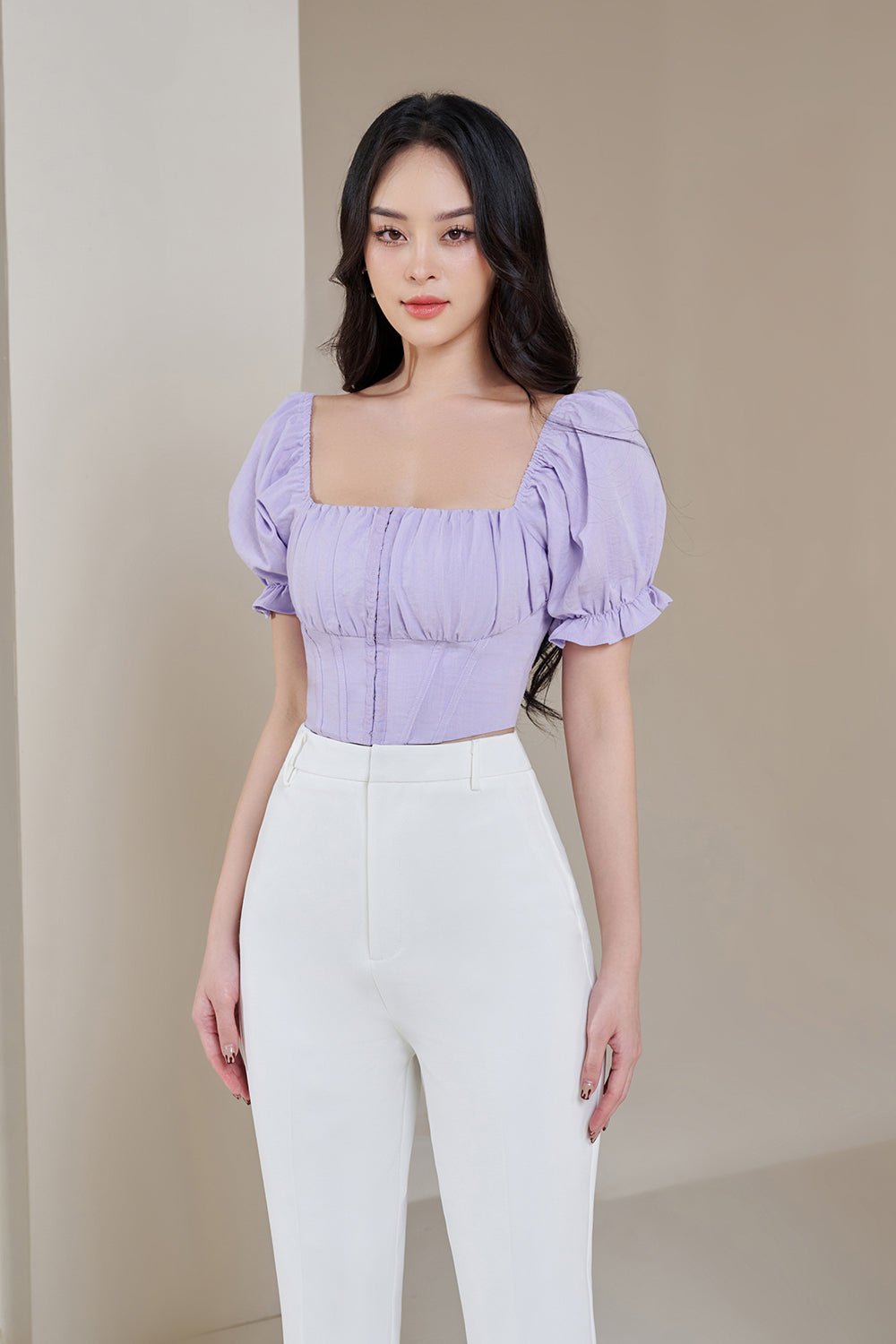 Chelsea Puff Sleeves Hook & Eye Top in Iconic White