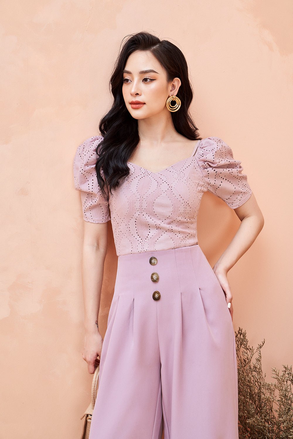 Adena Button Culottes in Rose