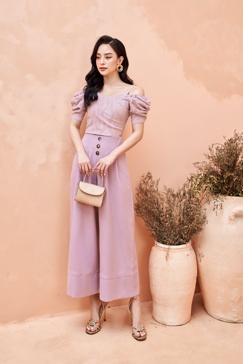 Adena Button Culottes in Rose
