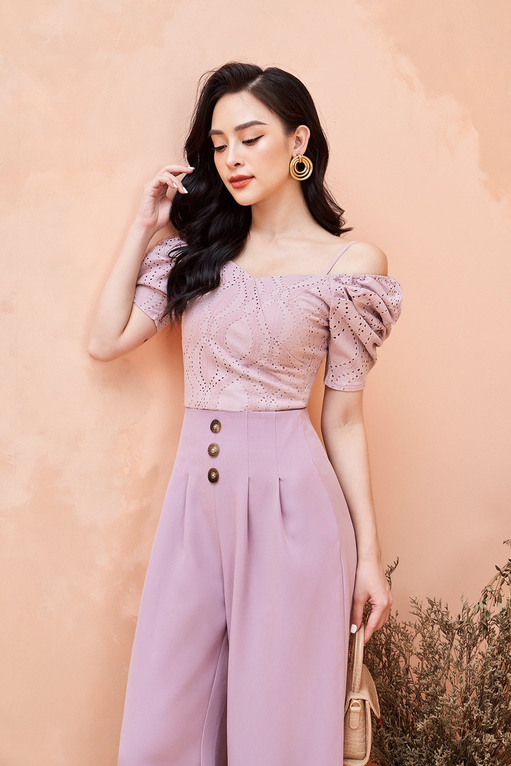 Adena Button Culottes in Rose