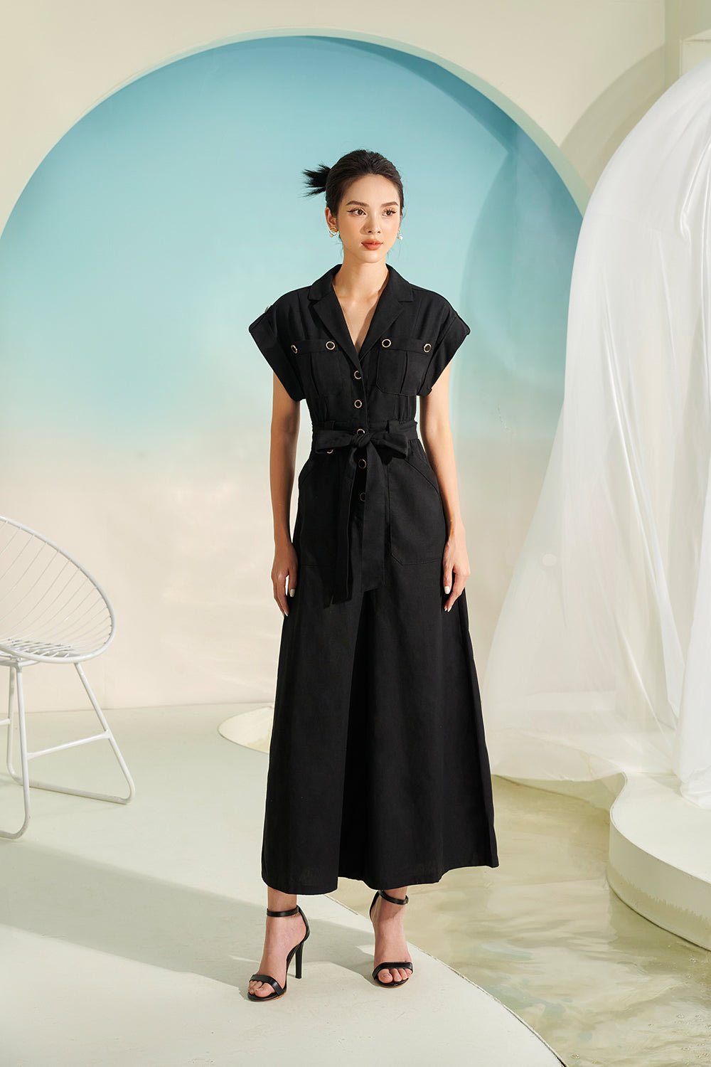 Cora Linen Jumpsuit in Classic Black