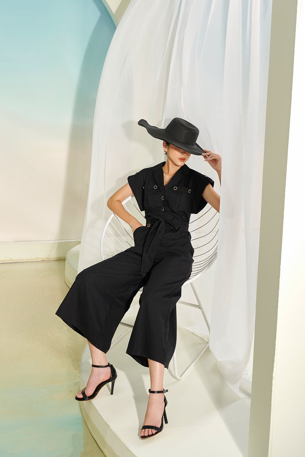 Cora Linen Jumpsuit in Classic Black