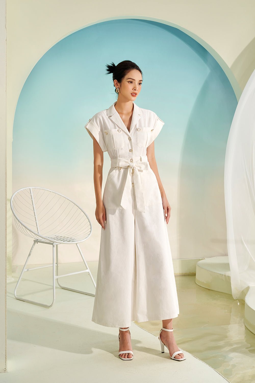 Cora Linen Jumpsuit in Iconic White