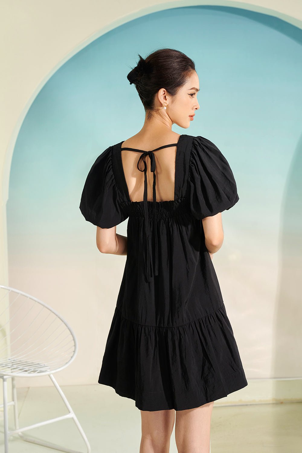 Delilah Smock Mini Dress in Classic Black