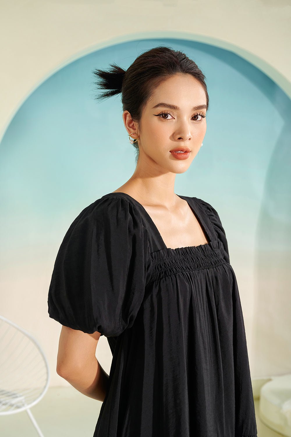 Delilah Smock Mini Dress in Classic Black