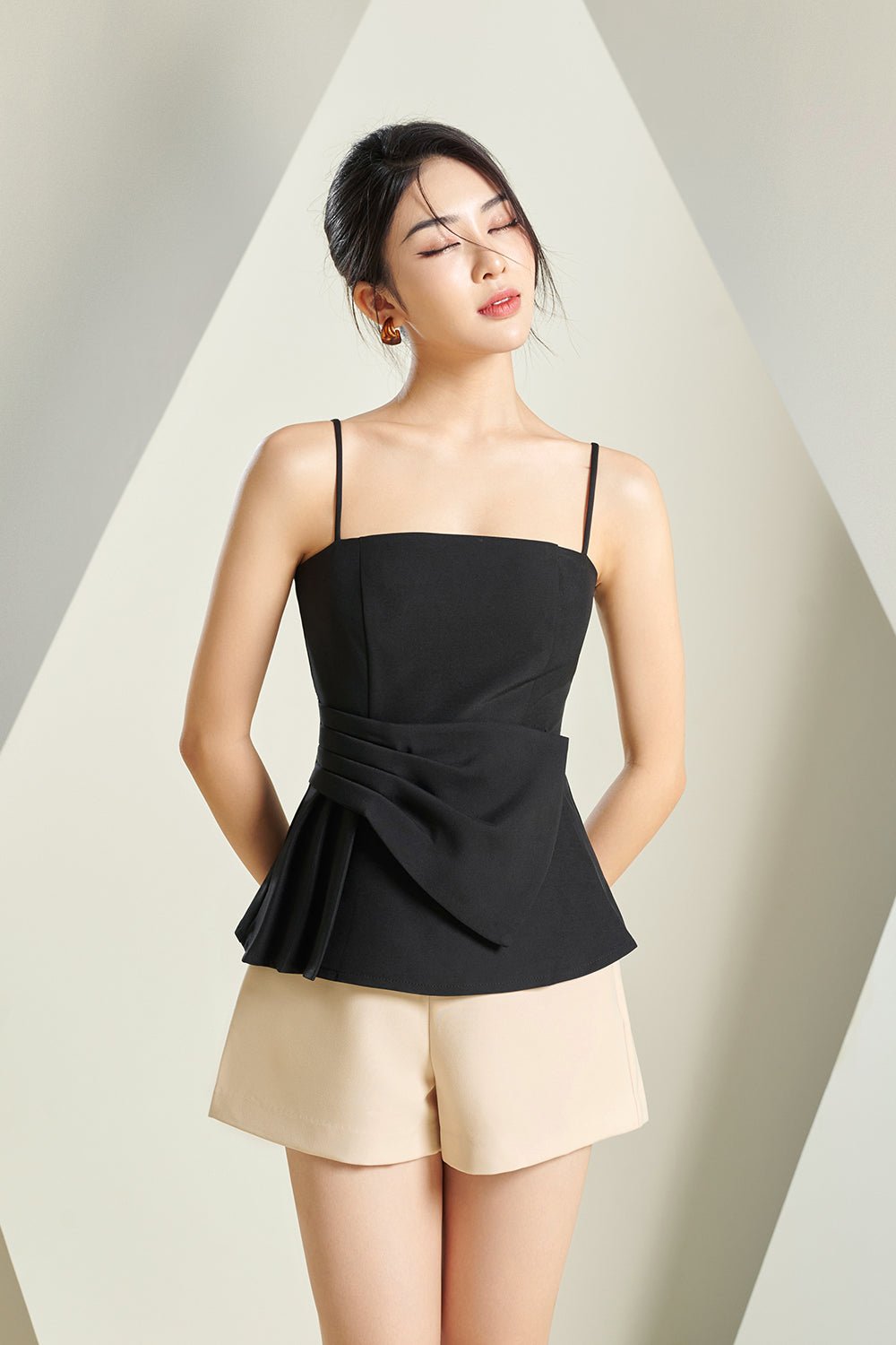 Dionne Pleat Origami Top in Classic Black