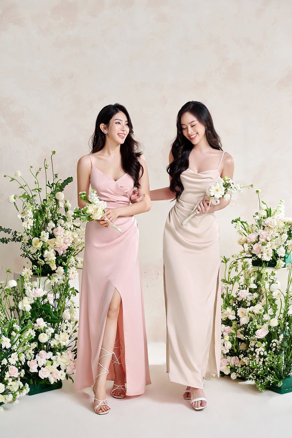 Artemis Ethereal Cowl Ruched Maxi Dress in Champagne