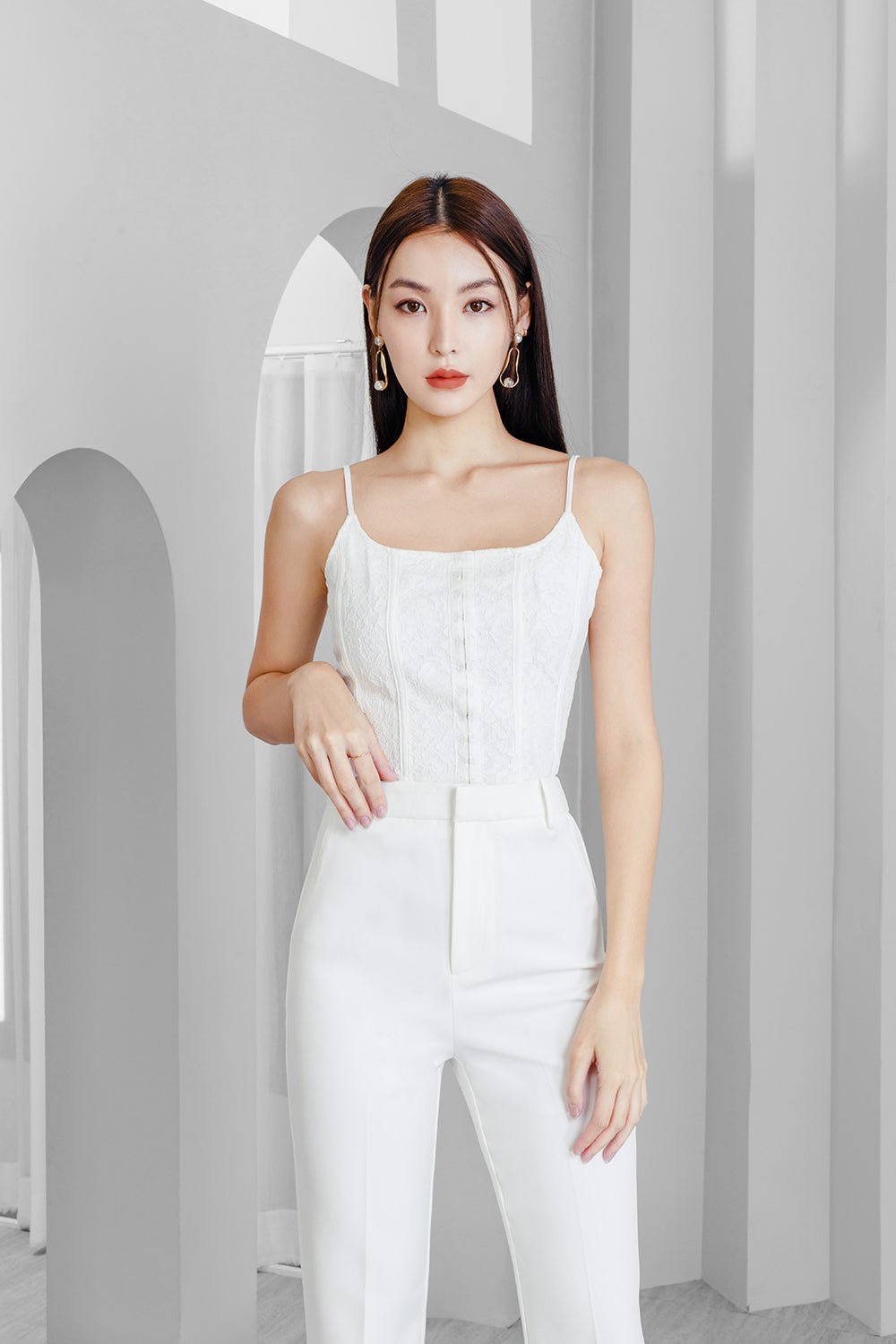 Elsie Corset-like Lace Top in Winter Blue