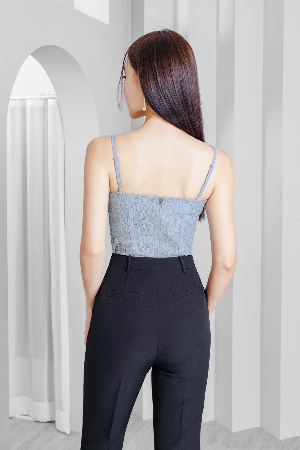 Elsie Corset-like Lace Top in Winter Blue