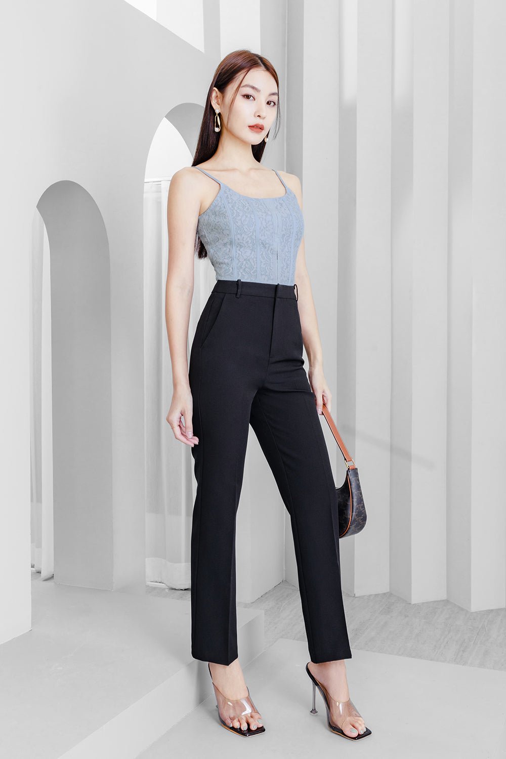 Elsie Corset-like Lace Top in Winter Blue