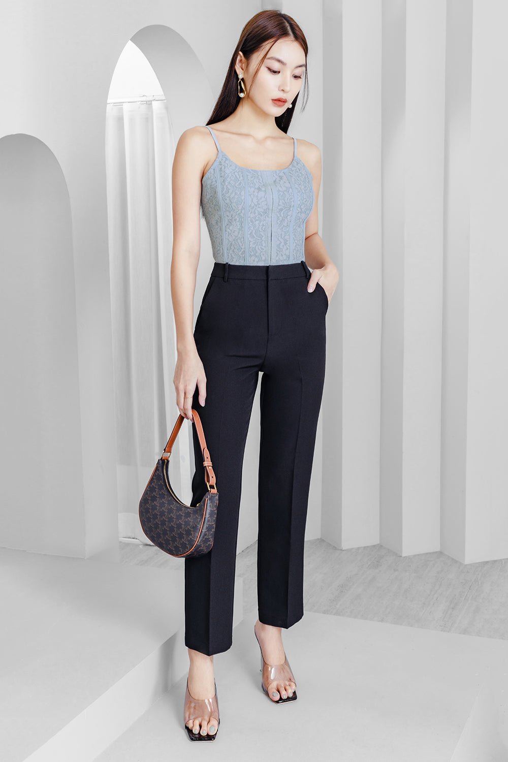 Elsie Corset-like Lace Top in Winter Blue