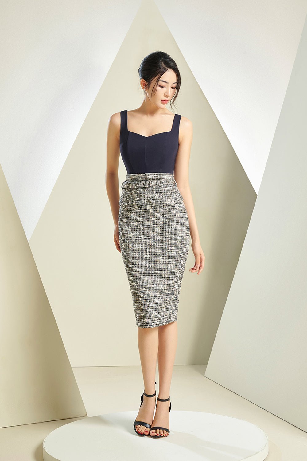 Ensley Peplum Dress in Midnight Blue/*Premium* Dark Tweed