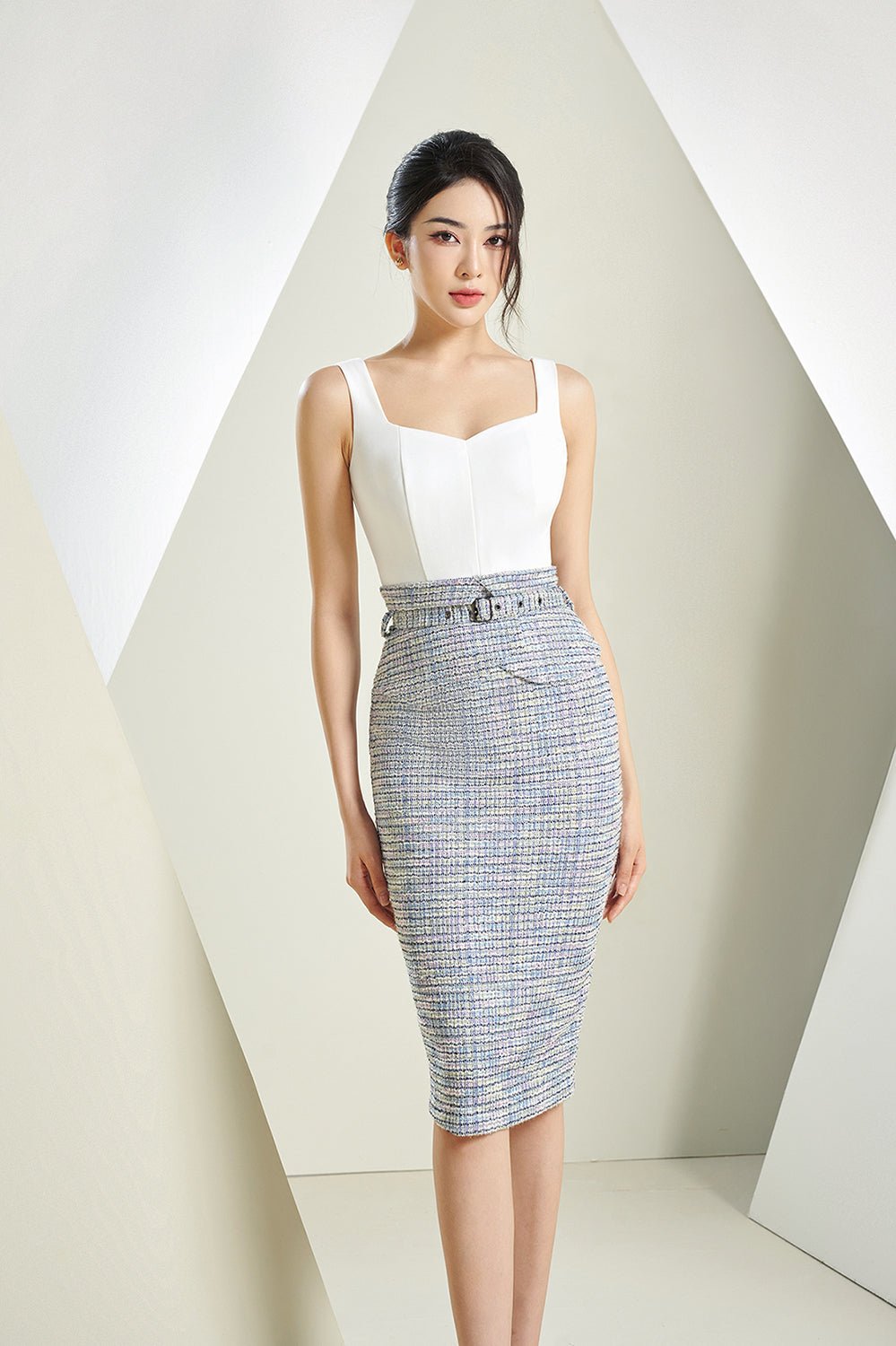 Ensley Peplum Dress in White/*Premium* Light Tweed