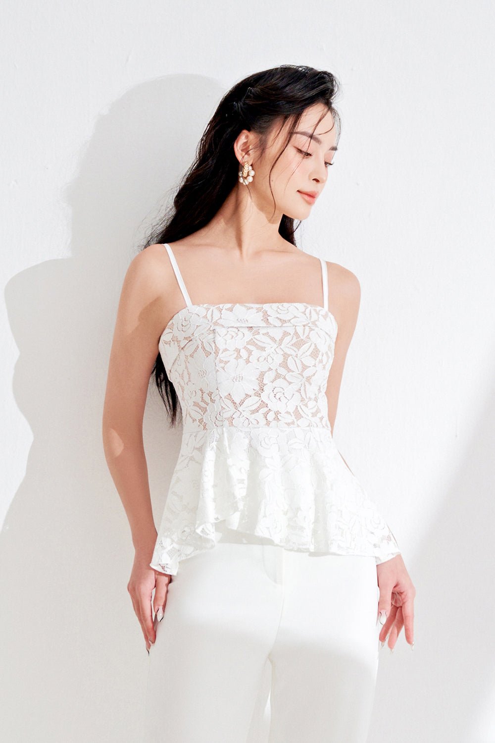 Esm&eacute; Laced Peplum Top in Iconic White