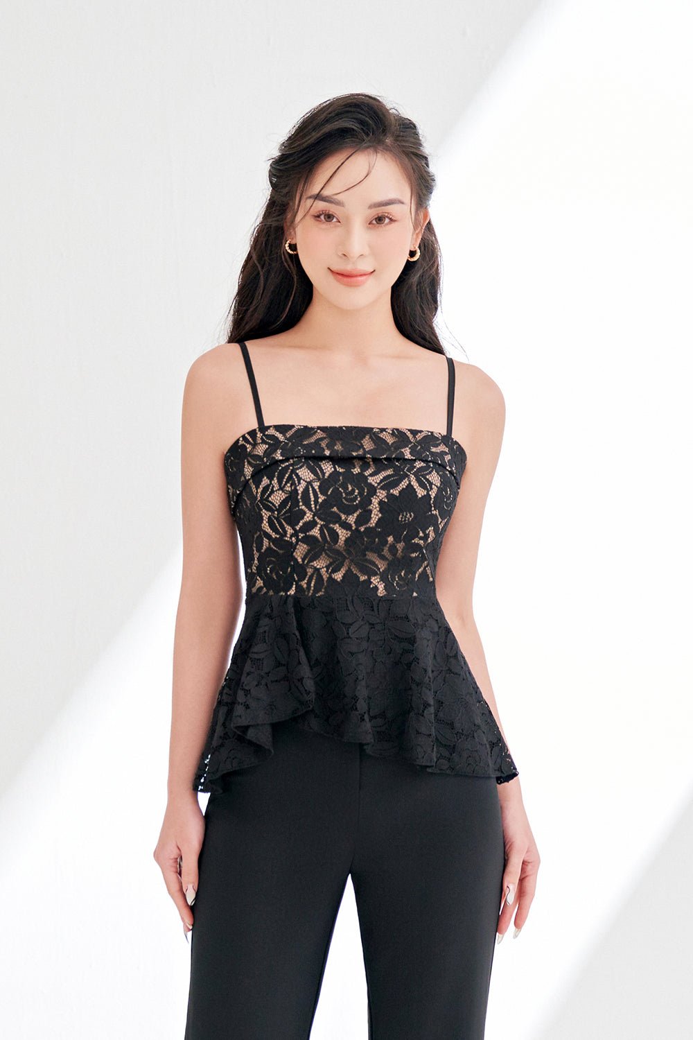 Esm&eacute; Laced Peplum Top in Nude Pink