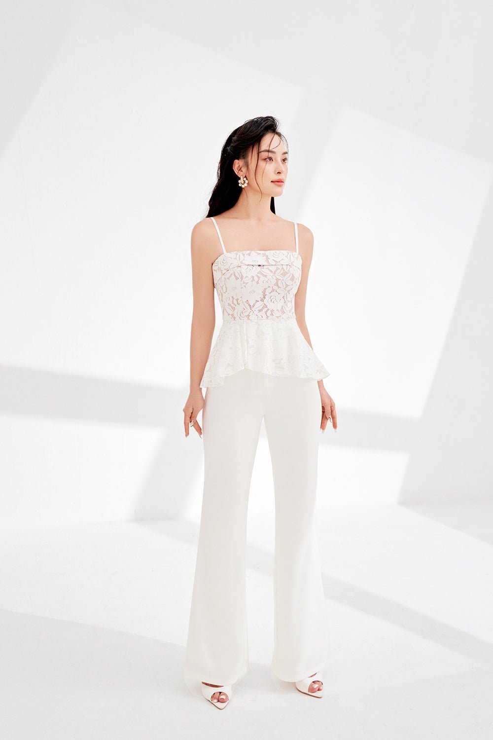 Esm&eacute; Laced Peplum Top in Iconic White