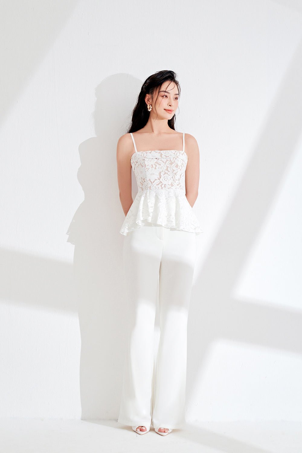 Esm&eacute; Laced Peplum Top in Iconic White