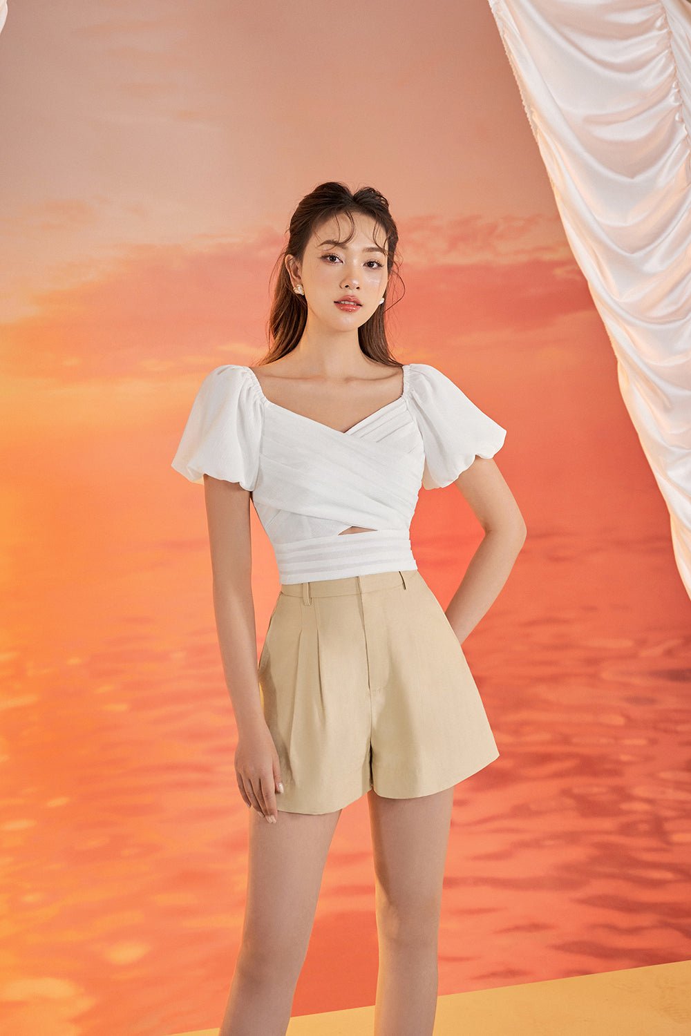 Etana Puff Shoulders Cut Out Top in Iconic White
