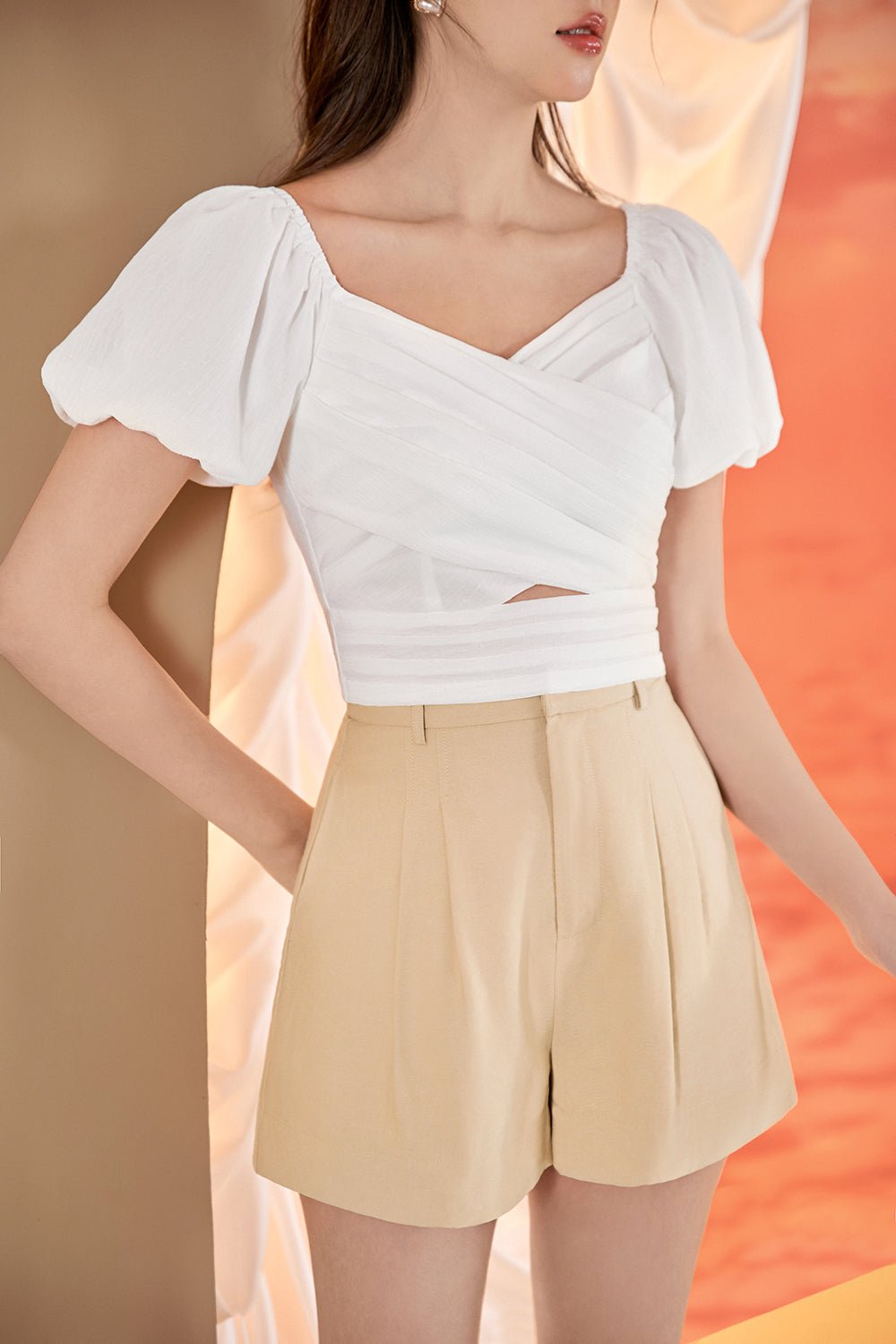 Etana Puff Shoulders Cut Out Top in Iconic White