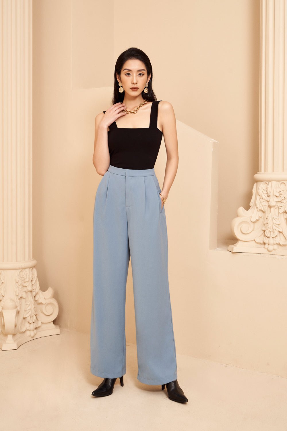 Laurent High Waist Straight Leg Pants in Carolina Blue (in XL)