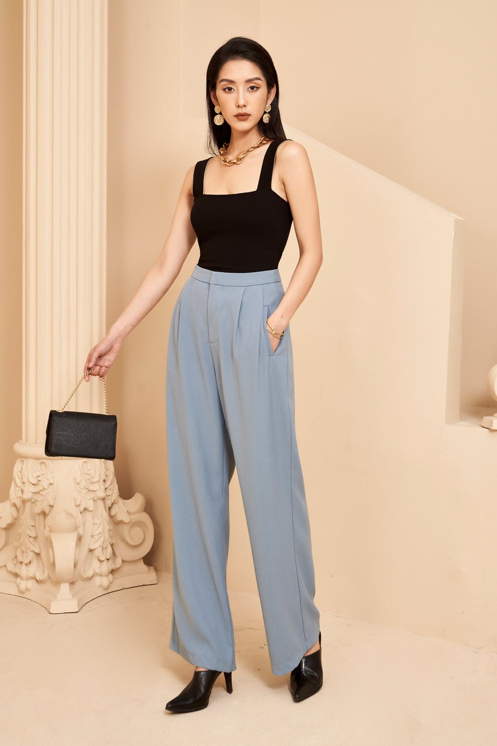 Laurent High Waist Straight Leg Pants in Carolina Blue (in XL)