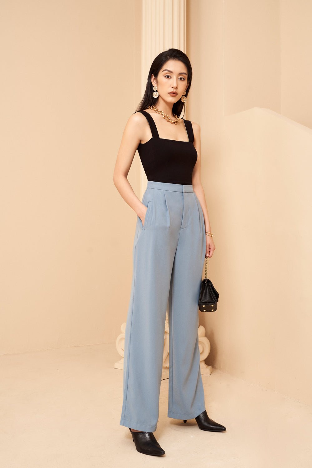 Laurent High Waist Straight Leg Pants in Carolina Blue (in XL)