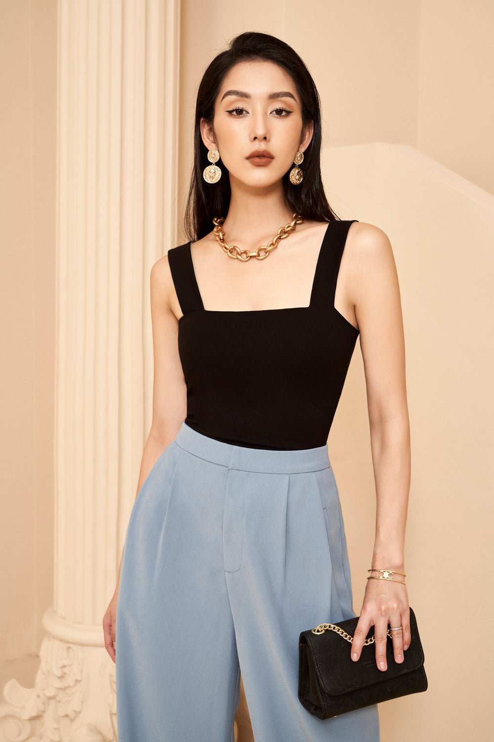 Laurent High Waist Straight Leg Pants in Carolina Blue (in XL)