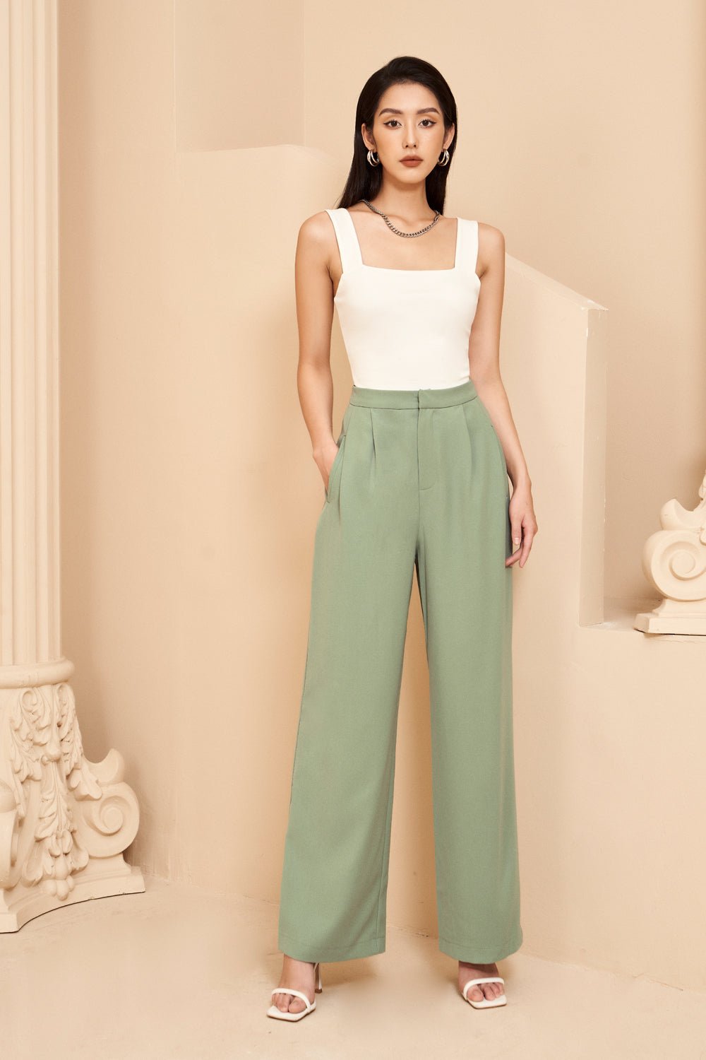 Laurent High Waist Straight Leg Pants in Carolina Blue (in XL)