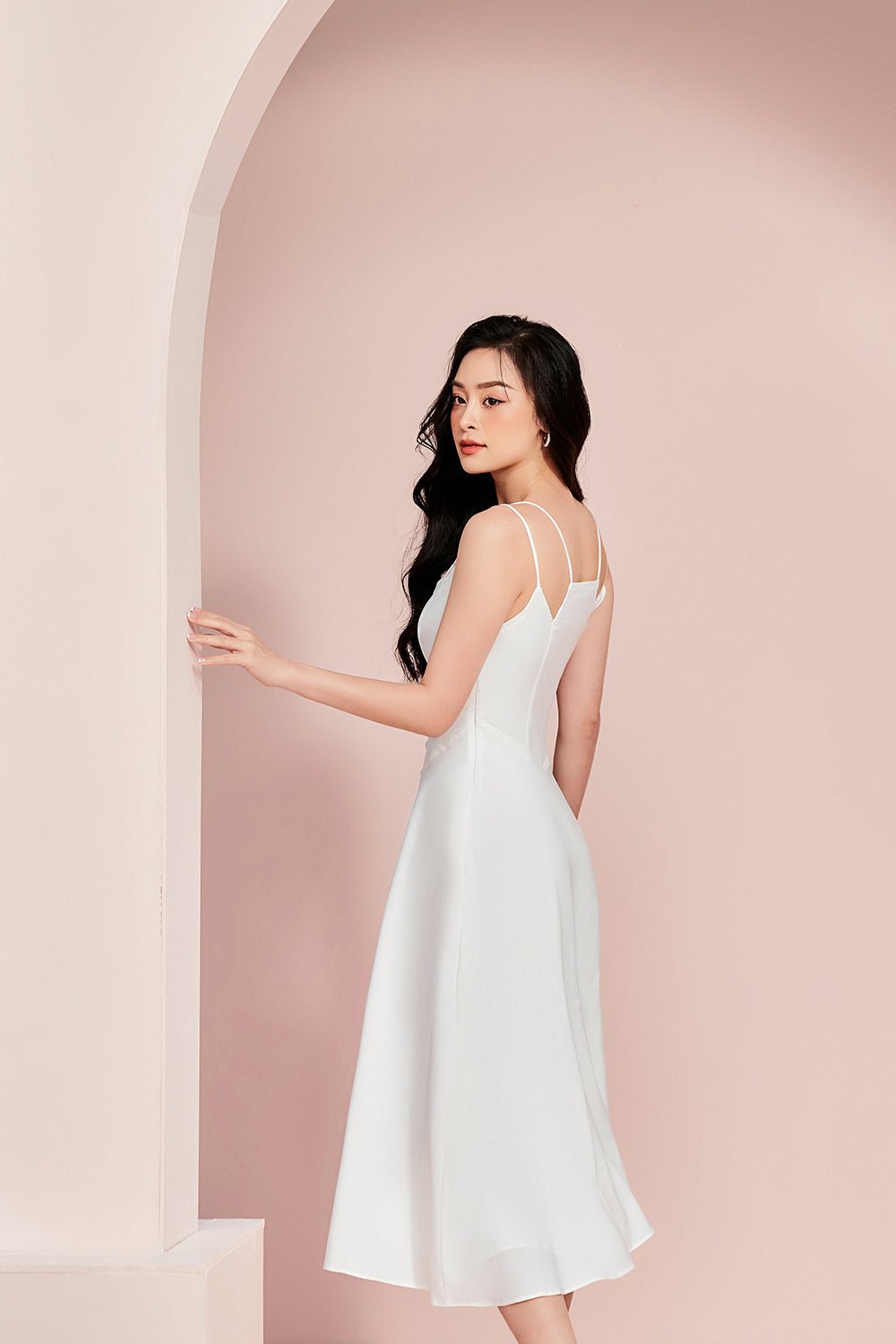 Freesia Duo Straps Midi Dress in Iconic White