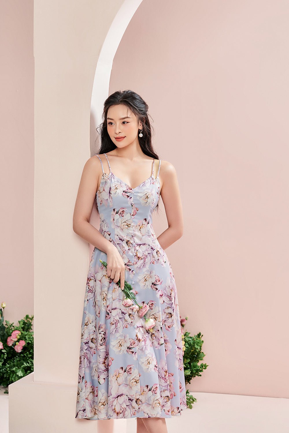 Freesia Duo Straps Midi Dress in Iconic White