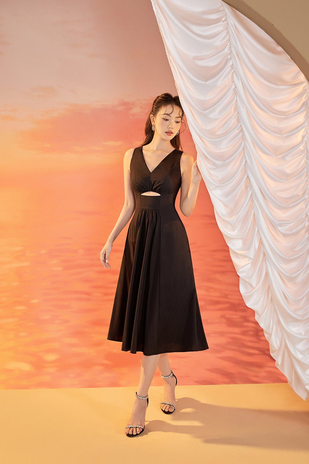 Grace Kelly Fit & Flare Padded Cut Out Dress in Iconic White