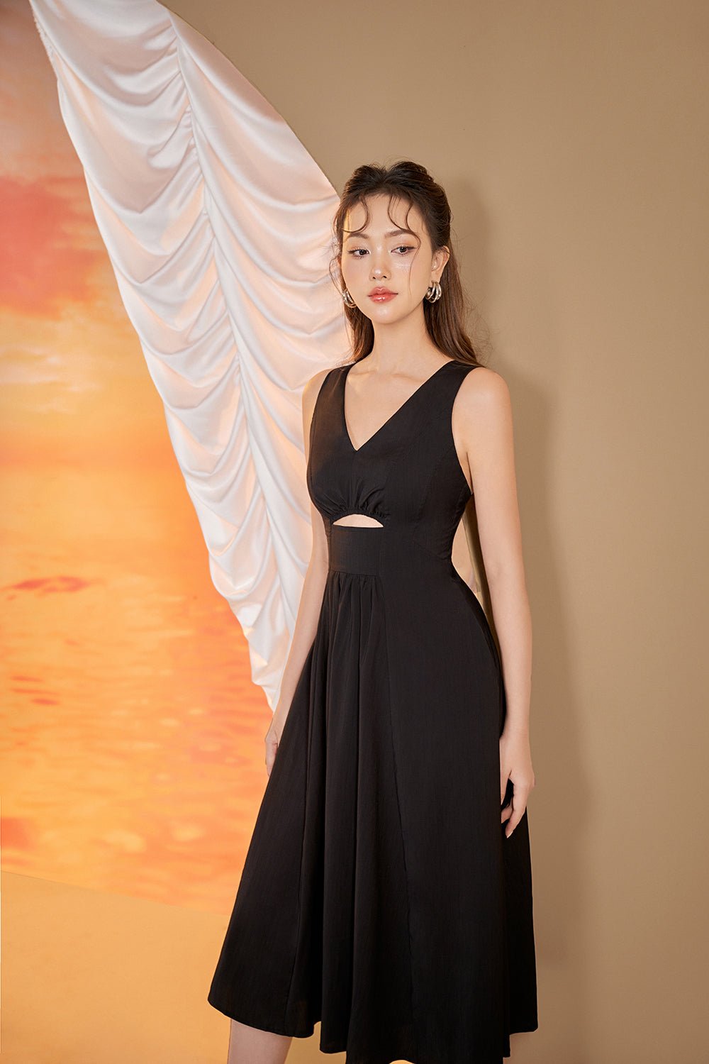 Grace Kelly Fit & Flare Padded Cut Out Dress in Classic Black