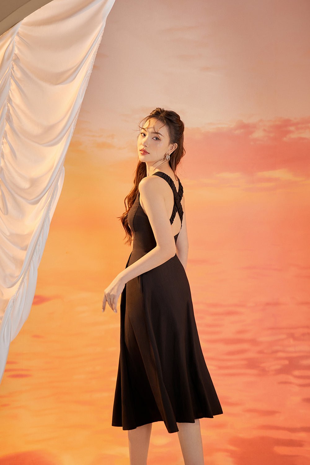 Grace Kelly Fit & Flare Padded Cut Out Dress in Classic Black