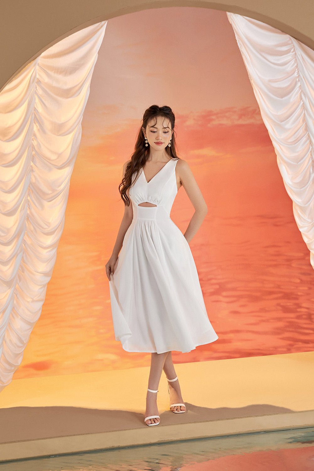 Grace Kelly Fit & Flare Padded Cut Out Dress in Iconic White