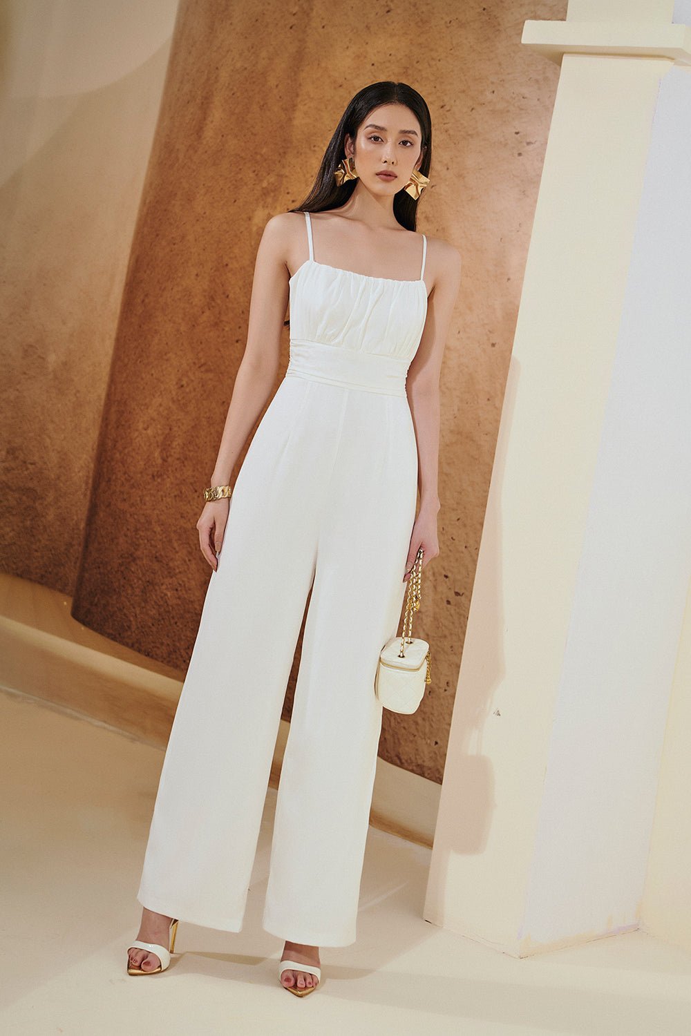 Ivanna Ruched Bustier Jumpsuit in Dark Rose