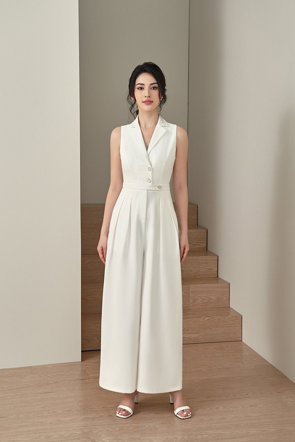 Kendra Vest Shell Buttoned Jumpsuit in Iconic White